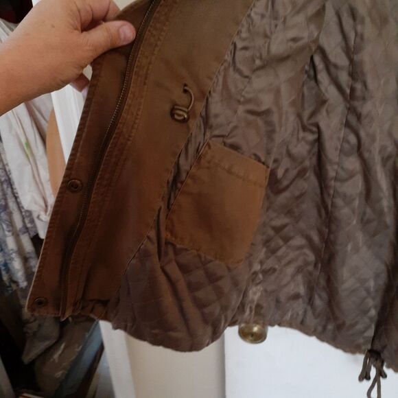 Guess coat tan brown utility anorak fall winter jacket l cotton canvas parka - Picture 7 of 15